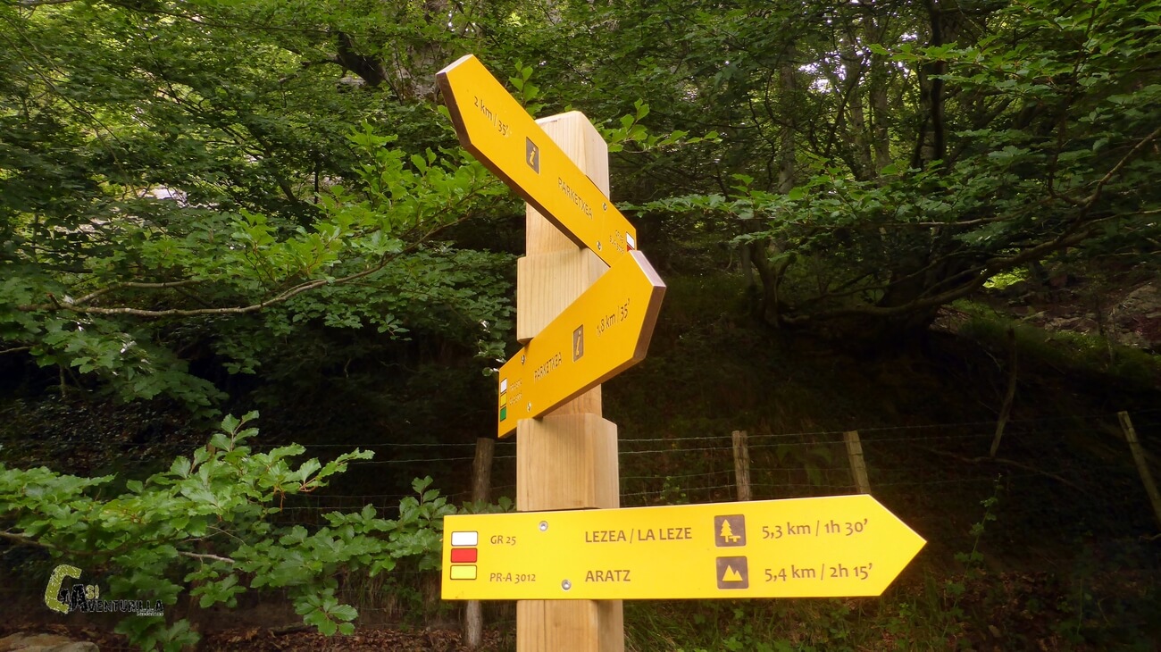 Poste de direcciones junto al nacimiento del rio Zirauntza